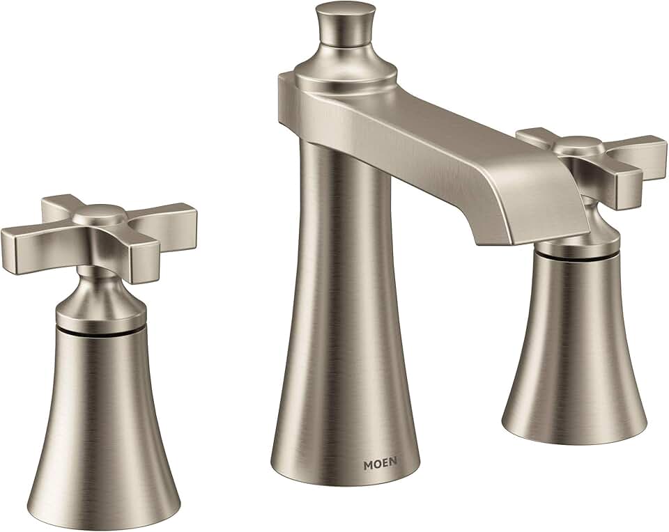 Moen TS6985BN Flara Two-Handle 8 in. Widespread Cross Handle Bathroom Faucet Trim Kit, Valve Required, Brushed Nickel