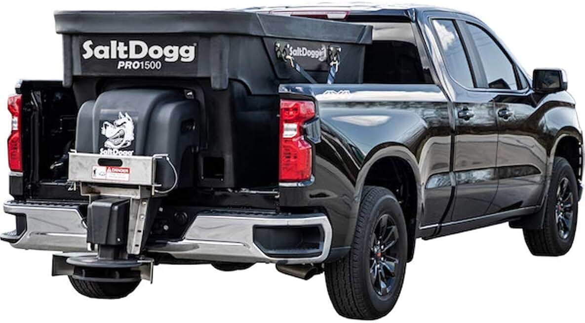 Buyers Products SaltDogg, 1.5 yd Electric Truck Bed Rock Salt Broadcast Spreader Auger, Max. Spread Width 30 ft, Model# PRO1500