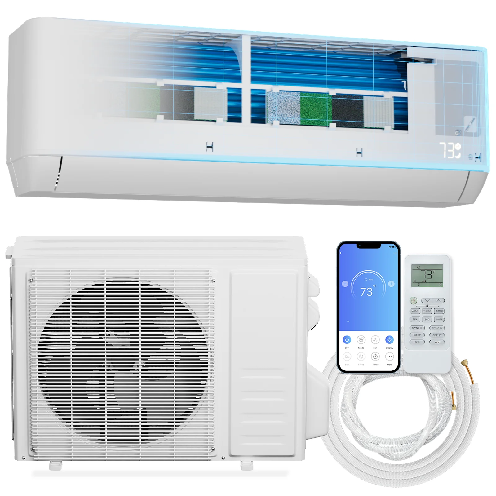 Magshion 24000 BTU 20 SEER2 Ductless Mini-Split Heat Pump Air Conditioner 1500 Sq.Ft, Air Conditioner & Heater Inverter System with 4-in-1 Filter