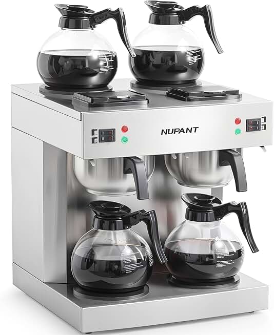 Dual Drip Commercial Coffee Maker, 200 Cup/hour, 7.2L Pour Over Coffee Machine with 4 Glass Carafe and 4 Warmers, Stainless Steel Double Coffee Brewer Staition for Restaurant and Coffee Bar