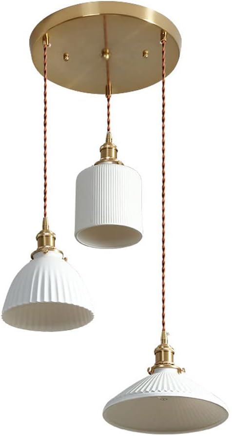 3-Light Ceramic Pendant Light,Classic Cluster Chandelier,Industrial Disc Hanging Lighting Fixture in White Finish for Kitchen Island, Dining Room, Bar, Cafe