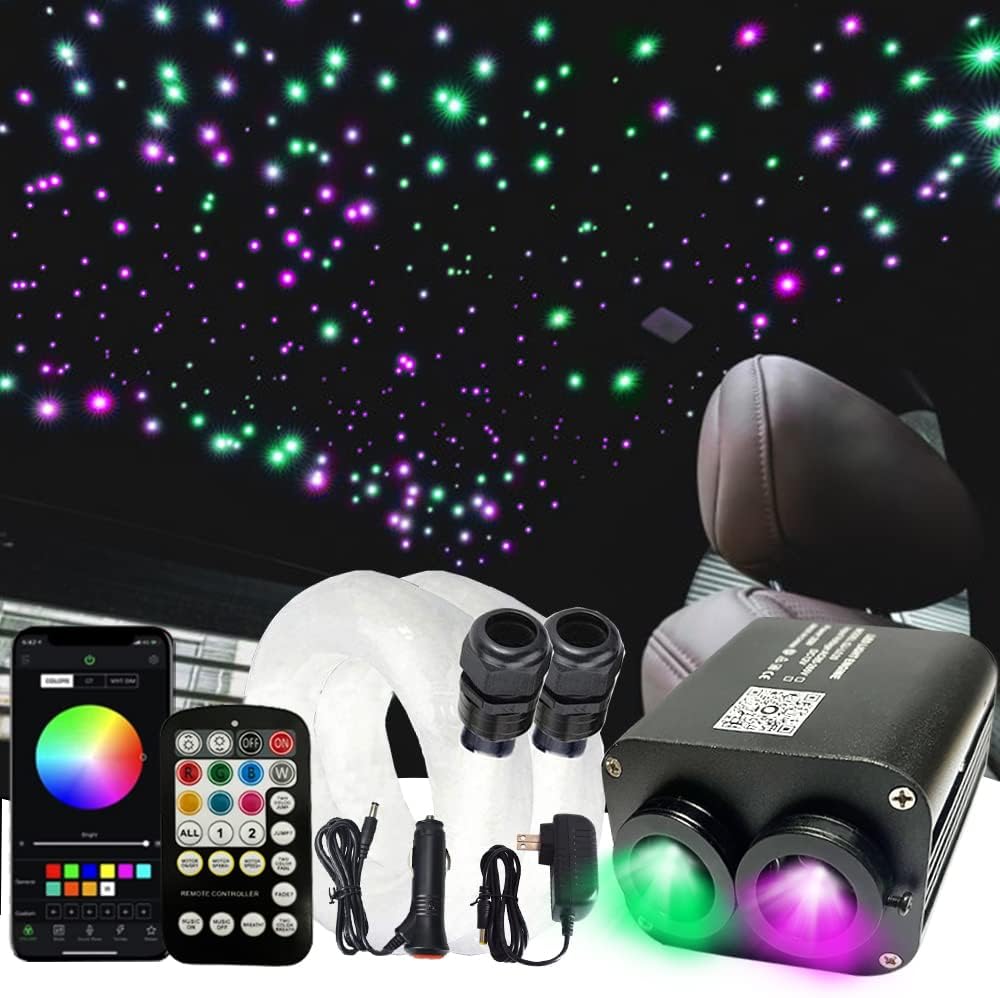 Starlight Headliner Kit, Dual Colours 20W Twinkle Fibre Optic Lights Star Ceiling Light, 920pcs*0.03in*9.8ft/3m RGBW Sound Sensor Light Source Music+APP Control for Home&Car Ceiling Headliner Décor
