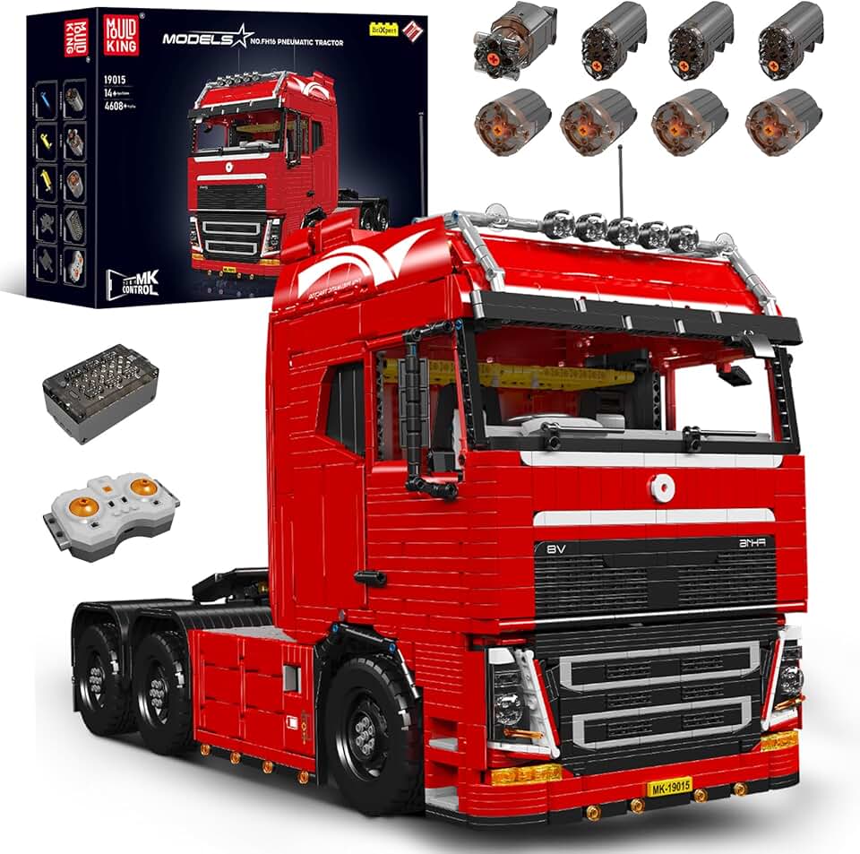 Mould King 19015 Tractor Truck Block Kits Model, MOC Building Blocks Set to Build, Gift for Kids Age 8+/Adult Collections Enthusiasts (4608+ Pieces with Motor/APP Remote Control)