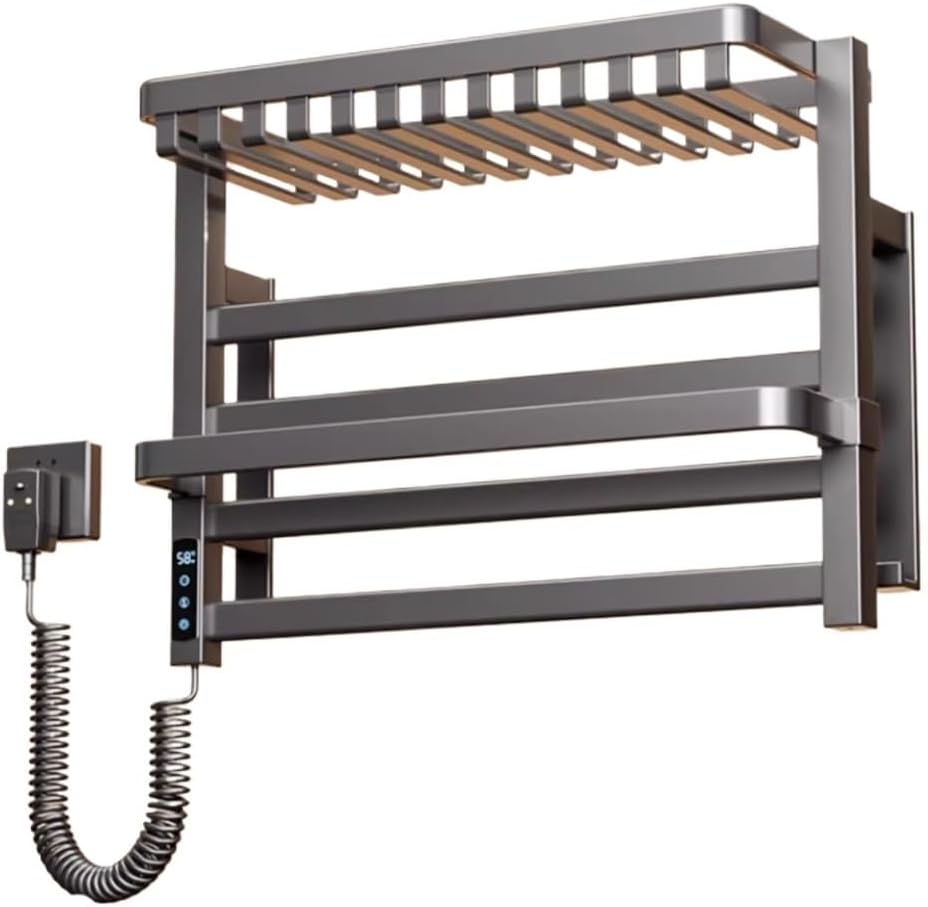 Gray Electric Towel Rack Home Bathroom Heating Drying Rack Smart Bathroom Shelves