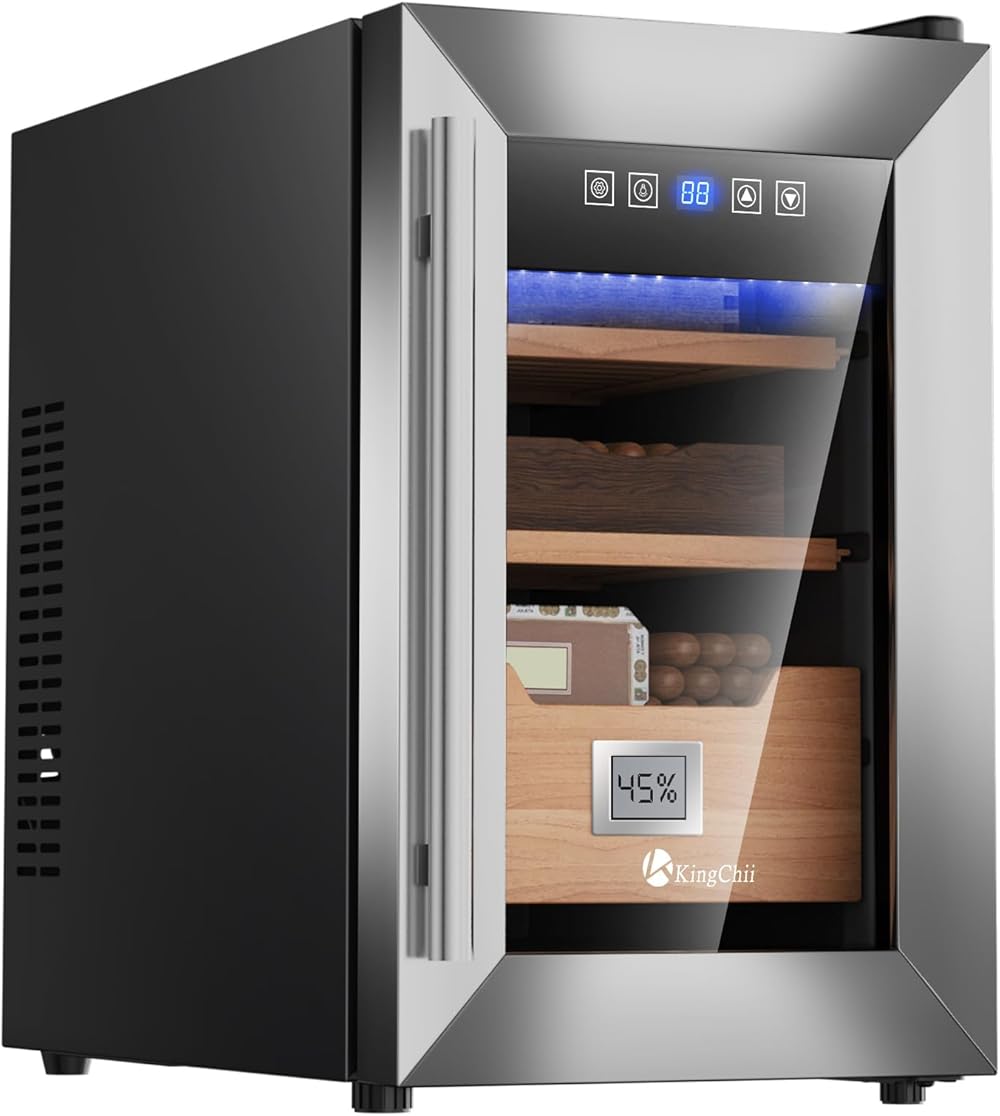 KingChii 25L Electric Cigar Humidors Temperature Control System, Cooling & Heating Humidor Cabinet with Spanish Cedar Wood Shelves & Hygrometer, Father's Day Gifts for Men (3 Layers 265 Capacity)