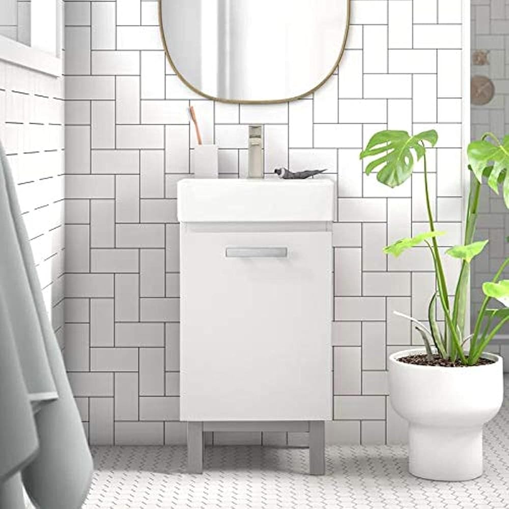 LC17XWP Brielle 16.5” Single Sink Bathroom Vanity Porcelain Countertop-Freestanding or Wall Mounted, Pure White