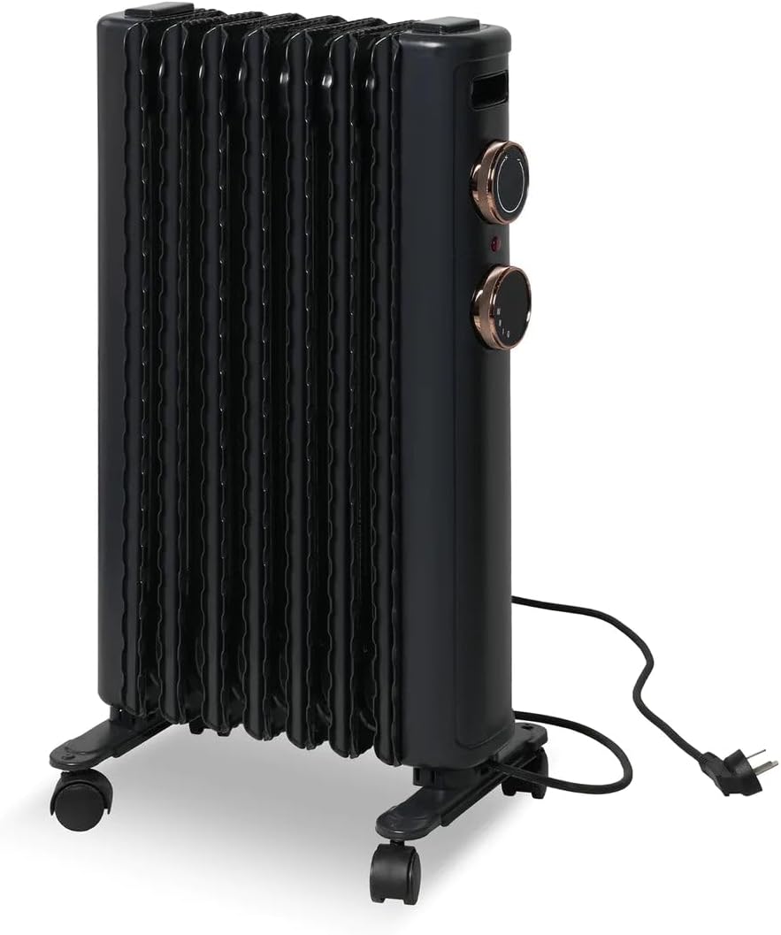 1500W Portable Electric Radiator Oil Filled Heater With 3 Heating Modes, Adjustable Thermostat, Matte Black