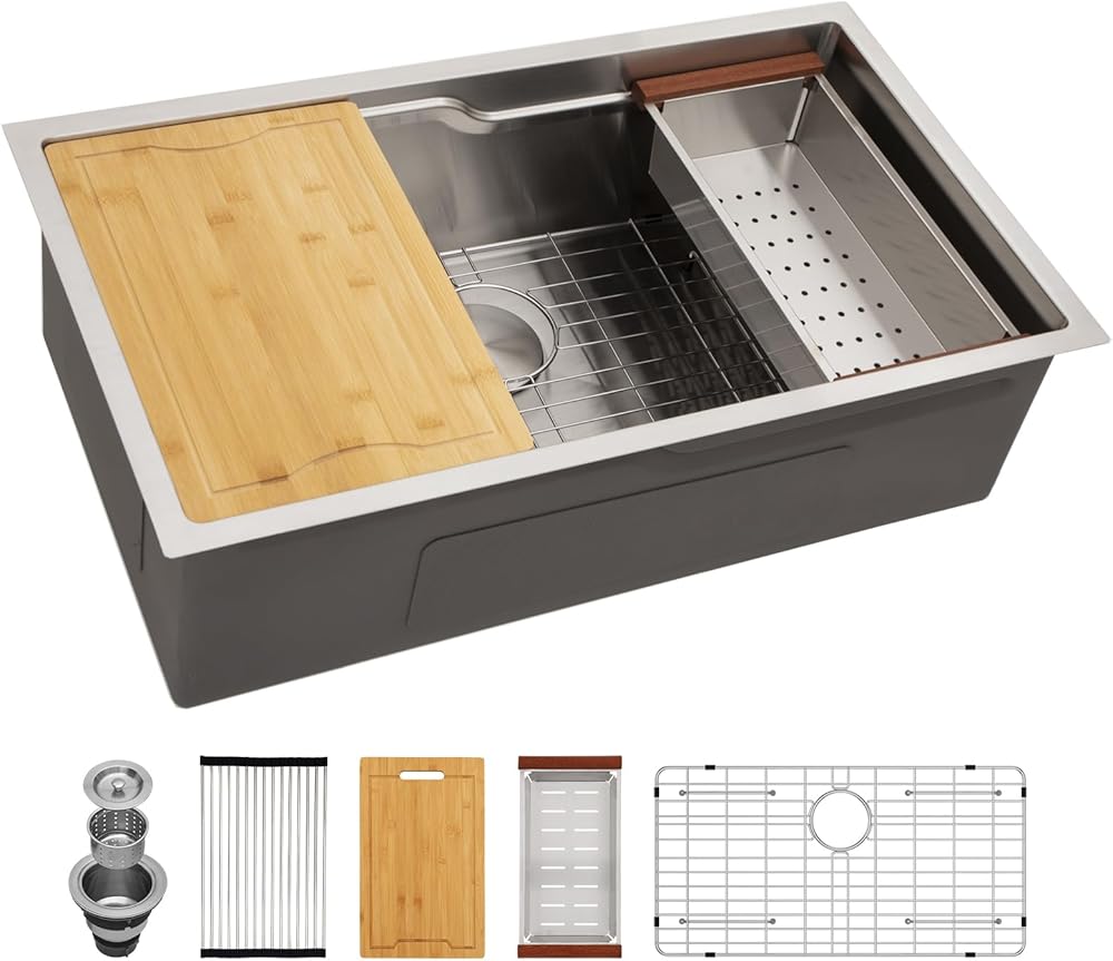 Lordear 33 Inch Undermount Kitchen Sinks,33x19 Inch Stainless Steel Undermount Kitchen Sink 16 Gauge Single Bowl Kitchen Sink 33