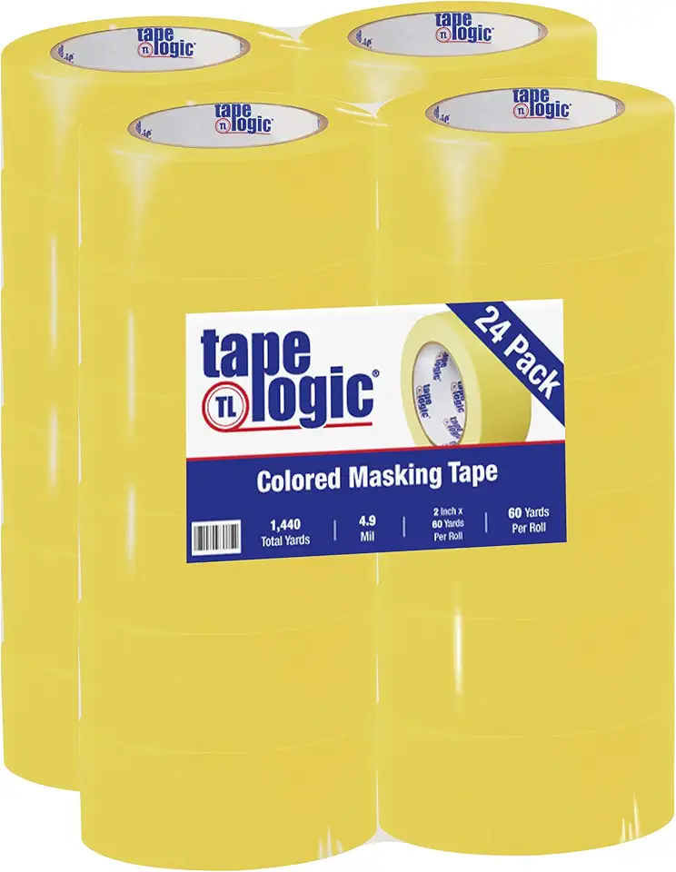 Aviditi Tape Logic 2 Inch x 60 Yards, General Purpose Colored Masking Tape, Yellow (Pack of 24) - Great for Home, Office, Arts, Crafts, DIY, Labeling and Coding