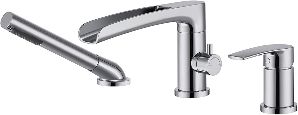 Waterfall Roman Tub Faucet Chrome Deck Mount Bathtub Faucets Brass Tub Filler Bathroom Faucets with Hand Shower