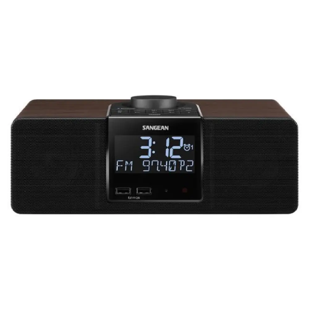 Sangean RCR-40 AM/FM Bluetooth Tabletop Wooden Clock Radio with Alarm and Sleep Timers