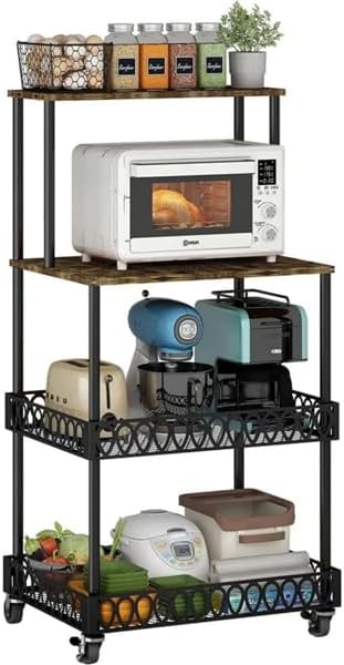 Four Layer Kitchen Baker Rack, Kitchen Storage Rack with Wheels, Vertical Microwave Oven Rack, Suitable for Kitchens and Restaurants