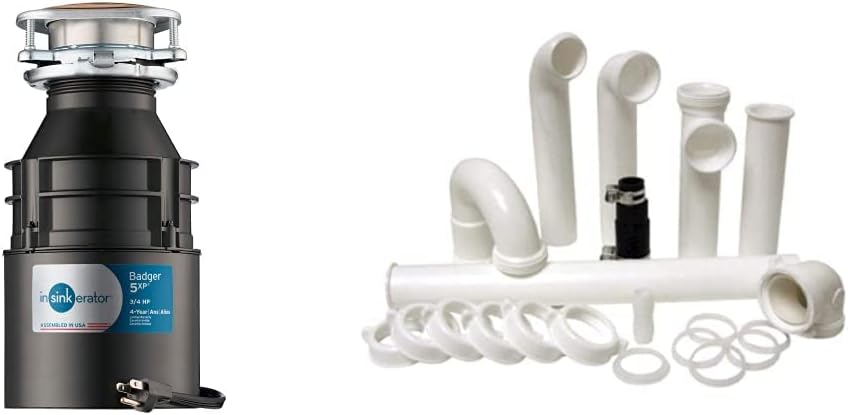 InSinkErator Garbage Disposal with Cord, Badger 5XP, Power Series, 3/4 HP Continuous Feed & PF WaterWorks PF0989 Garbage Disposal Installation Kit, White