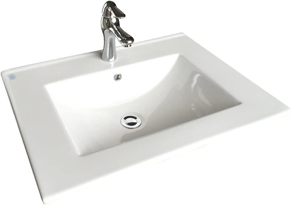 Renovators Supply Manufacturing Luke Bathroom Sink 23.62 in. White Porcelain Drop In Sink with Chrome Faucet and Sink Drain