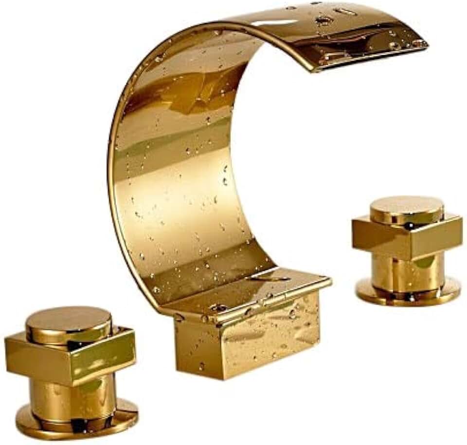 Waterfall Solid Brass Gold Finish Mixer Bathtub Faucet