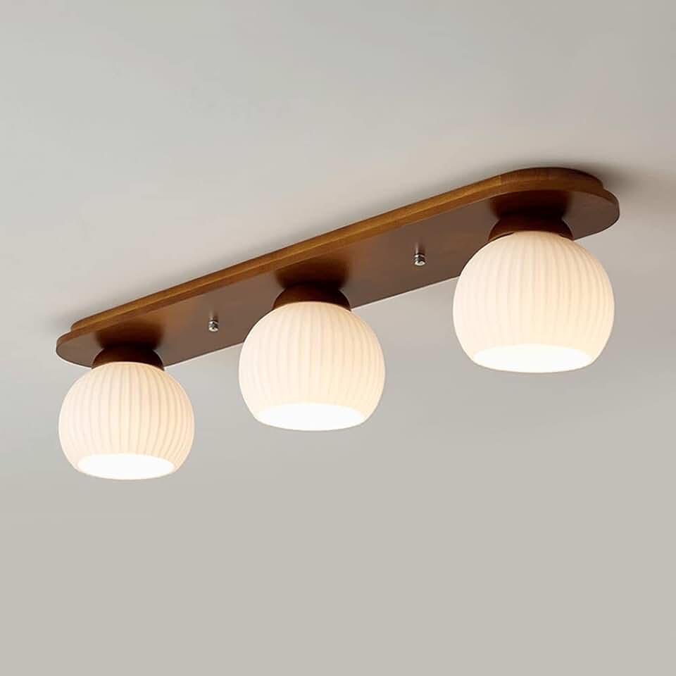 Glass Ceiling Light Minimalist Wood Flush Mount Ceiling Lamps, Solid Wood Close to Ceiling Lighting Fixtures for Bedroom, Kitchen, Hallway, Laundry Room, Bathroom/Walnut Color/a