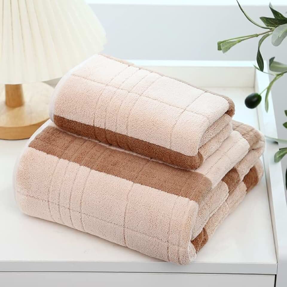 Coral Fleece 2 Pieces Towel Set Wide Stripes Adult Bath Towel 70x140 Light Quick Drying Absorbent Face Towel 35x75 (Color : B Size : 35 X 75 cm+70 X 140 cm) (B 35 X 75 cm+70 X 140 cm)