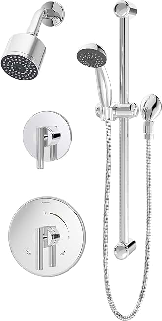 Symmons 3505-H321-V-CYL-B-1.5-TRM Dia 2-Handle 1-Spray Shower Trim with 1-Spray Hand Shower in Polished Chrome (Valves Not Included)