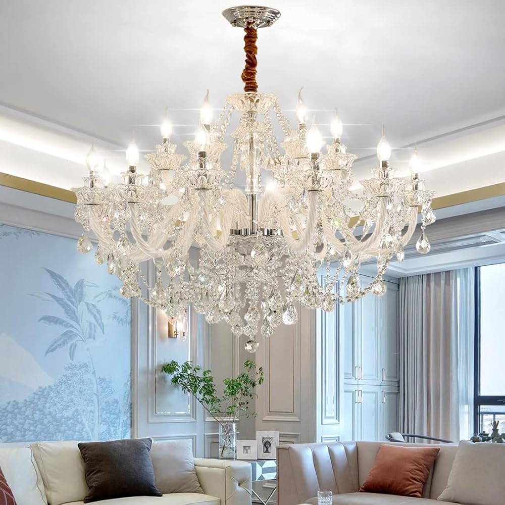 Luxury K9 Crystal Chandelier,18 Light,Contemporary Clear Crystal Ceiling Chandelier Lighting ，Luxurious Crystal Pendant Light Lamp Fixture E12 Base for Dinning Living Room (18 Lights)
