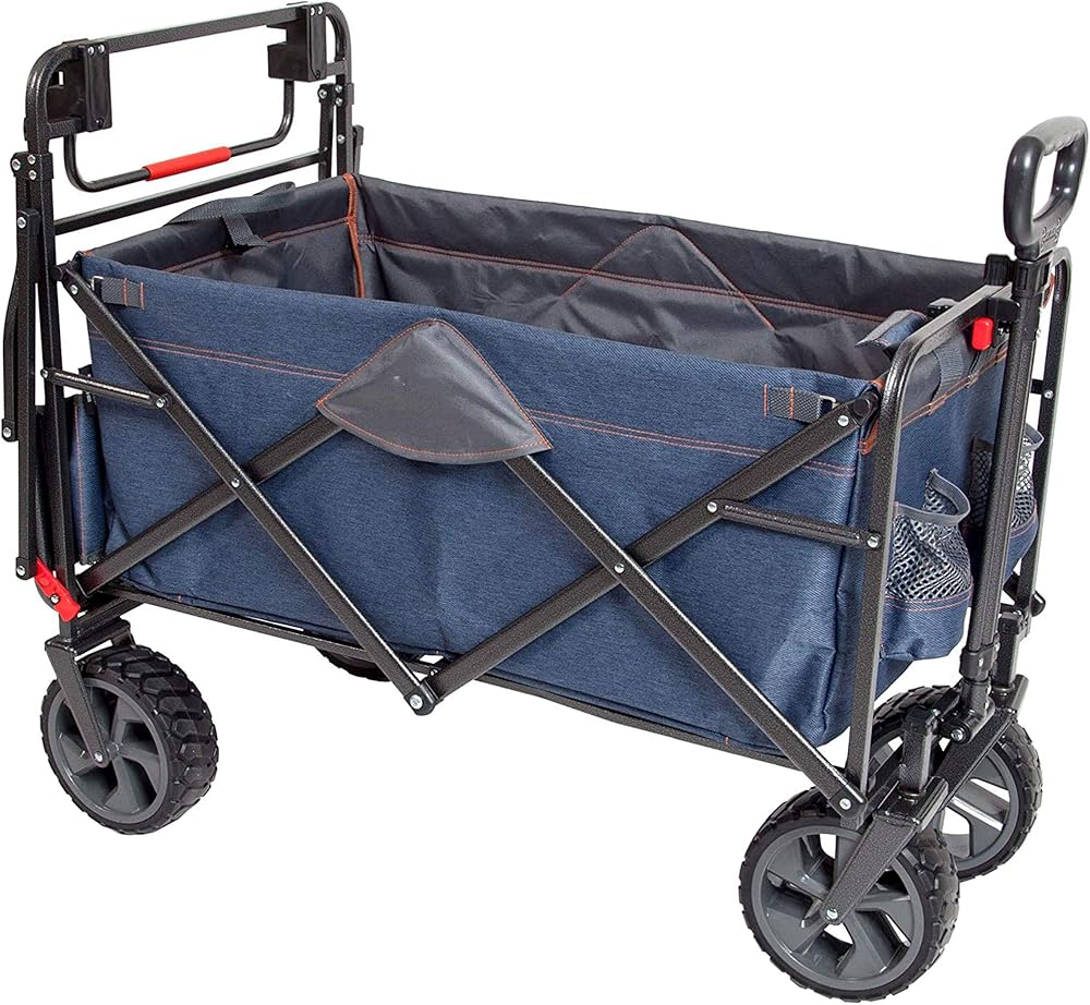 MacSports 300LB Capacity Push Wagon with Wheels, Handle and Basket - Grocery Heavy Duty Wagon for Camping, Shopping, and More - All Terrain Folding Wagon Heavy Duty with Lightweight Design