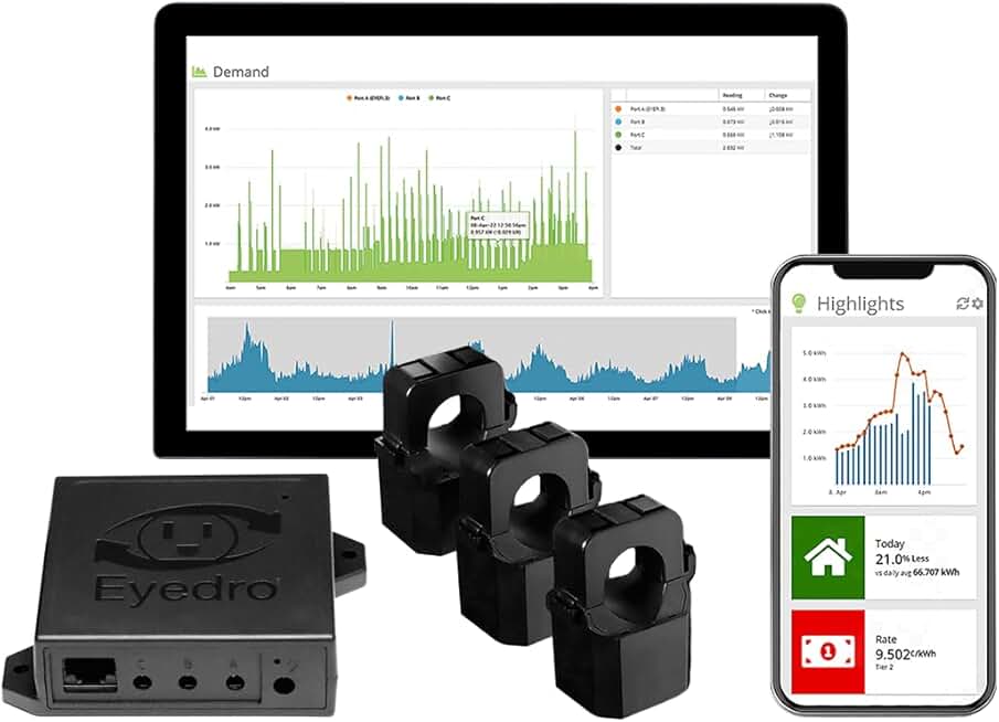 Business 3-Phase Energy & Solar Monitor | Net Metering | High-Resolution Electricity Usage Data via My.Eyedro.com -No Fee | Alerts | Reports | Real-time Energy Costs | E5B-EW-E3 (Ethernet/WiFi)