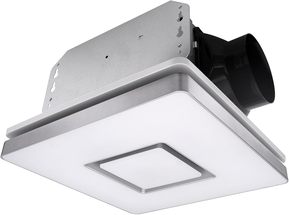 Akicon Bathroom Exhaust Fan with Shower Light, 90 CFM, 1.5 Sones Bathroom Fan Light Combo, 15W Dimmable 3CCT LED Light with 5W Night Light Ventilation fan for Bathroom and Home, Square, Sliver