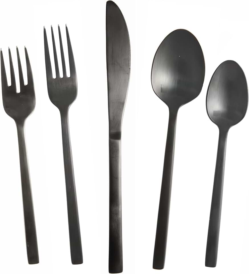 Fortessa Arezzo Brushed Black 18/10 Stainless Flatware Set, 20-Piece