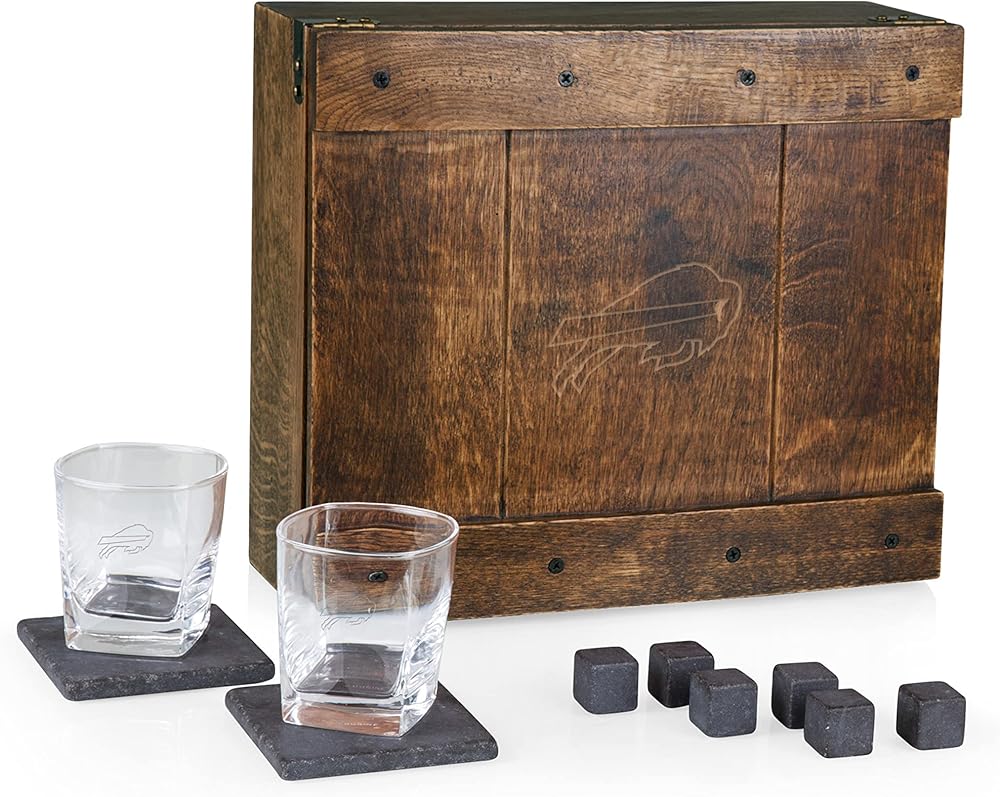 PICNIC TIME NFL Whiskey Box Gift Set, Whiskey Glasses Set of 2, Whiskey Stones Gift Set