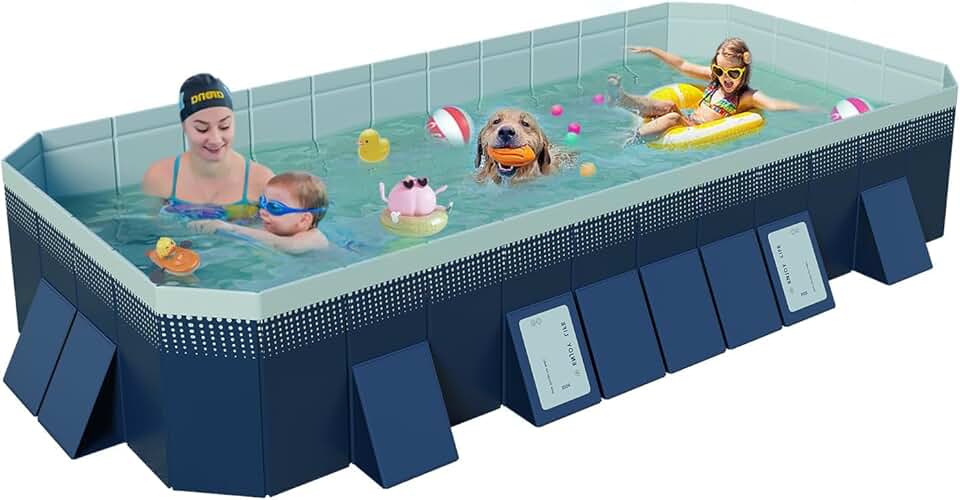 Foldable Non-Inflatable Kids' and Adults' Outdoor Swimming Pool - Hard Plastic Shell, Kid Pool for Backyard Dog Pools (158
