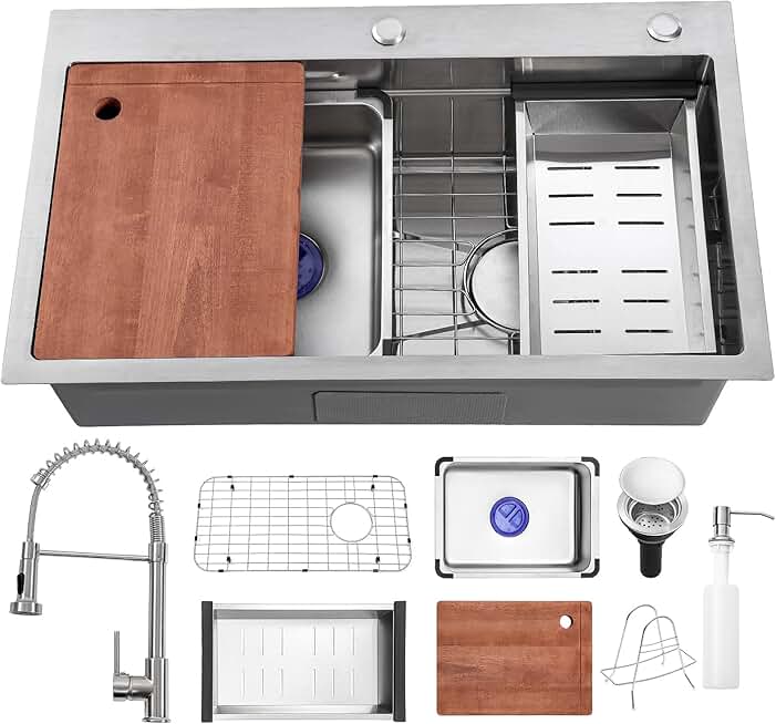 Kitchen Sink 30 inch Drop in Kitchen Sink with Faucet Combo Modern Workstation Farmhouse Sink Stainless Steel Single Bowl Kitchen sink