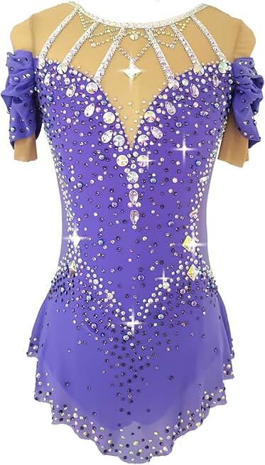 Girl's Purple Artistic Gymnastics Costume with Sparkling Rhinestones for Competition Performance