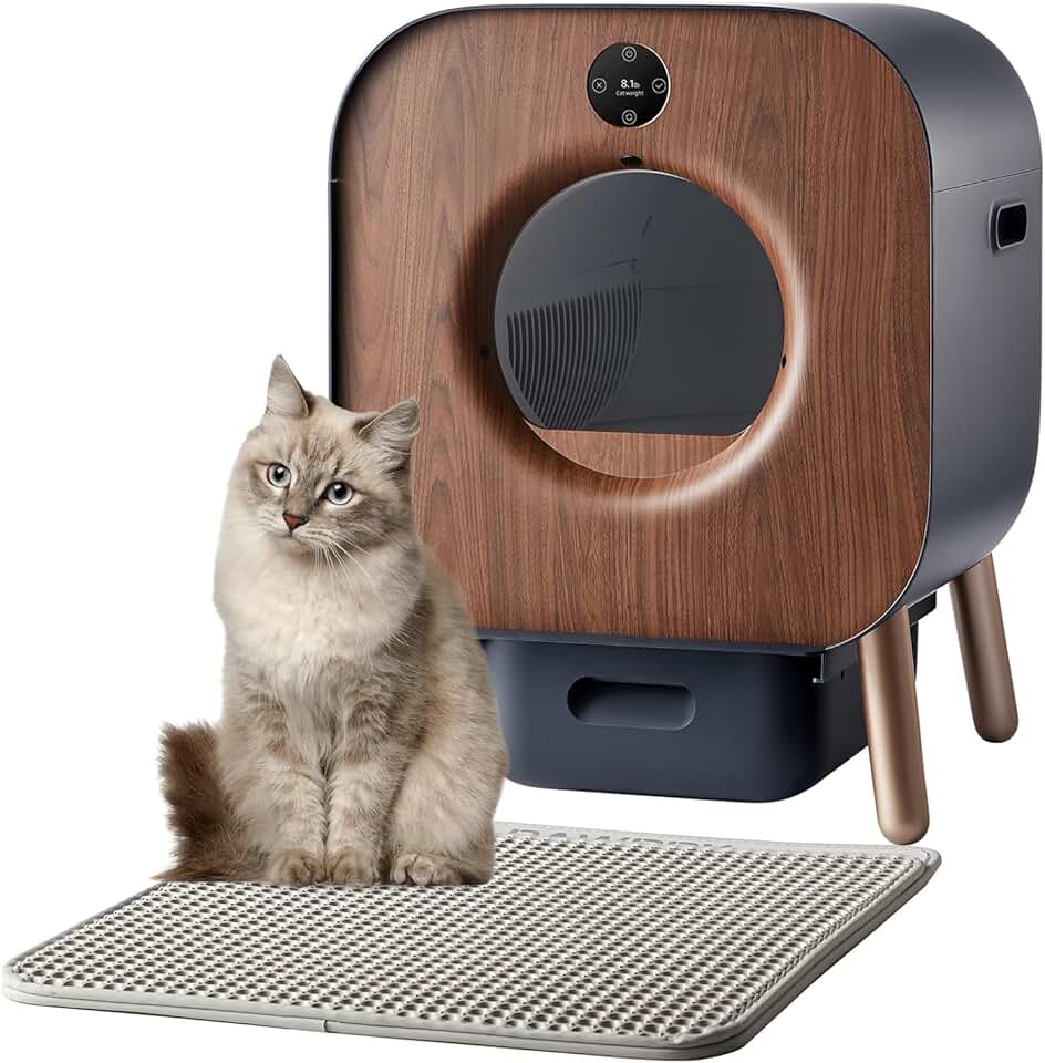 Self Cleaning Cat Litter Box, Automatic Cat Litter Box with Smart APP Control & Strong Odor Control for Multiple Cats, Ten-fold Safety Protection Scoop Free Large Litter Boxes with Mat & Liner