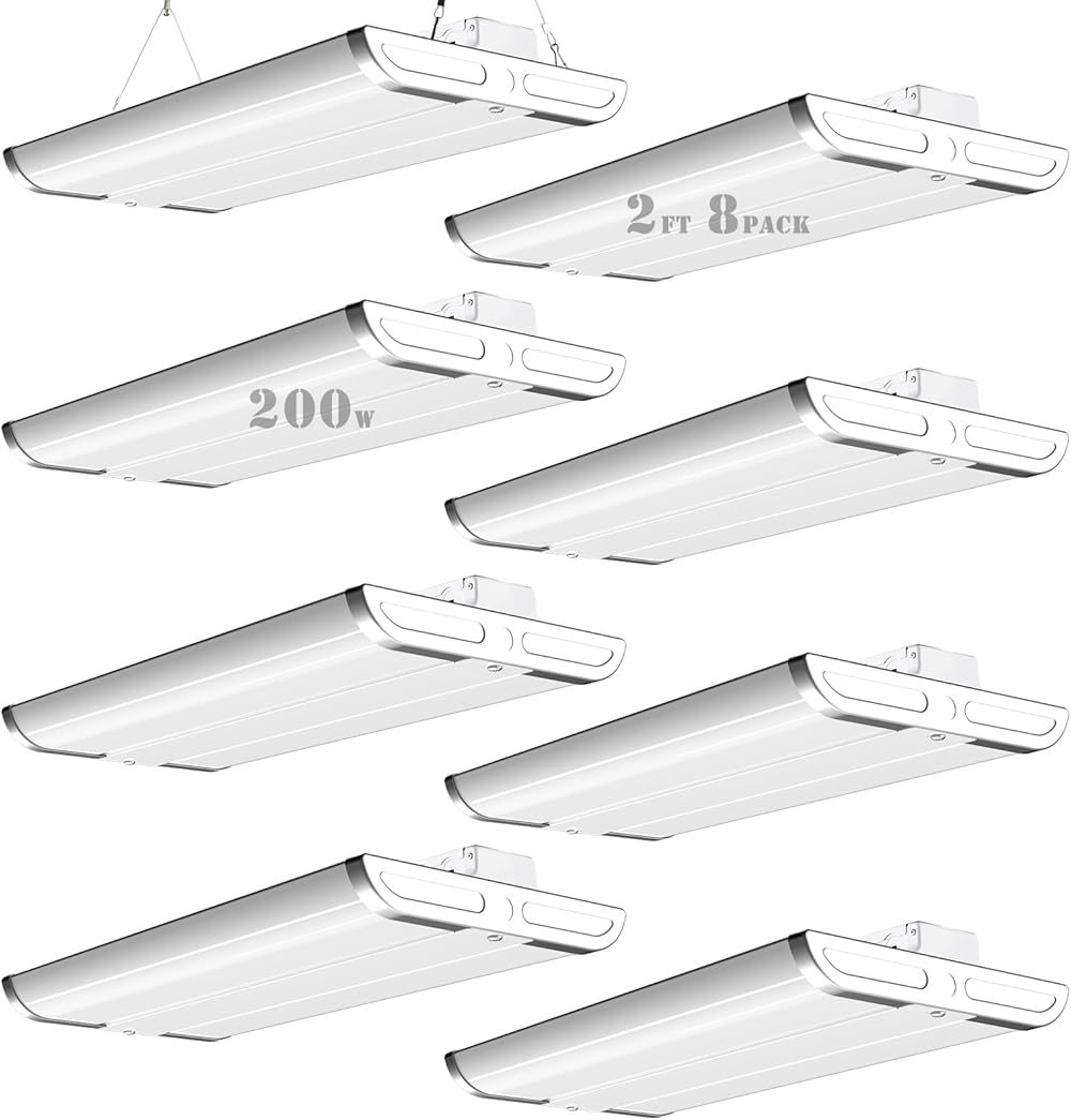 8Pack 2FT LED High Bay Shop Light, 100-277V【Driver Equipped, 5 Years Warranty】200W 28000LM [Eqv. 800W] 5000K Linear Hanging Light for Warehouse White