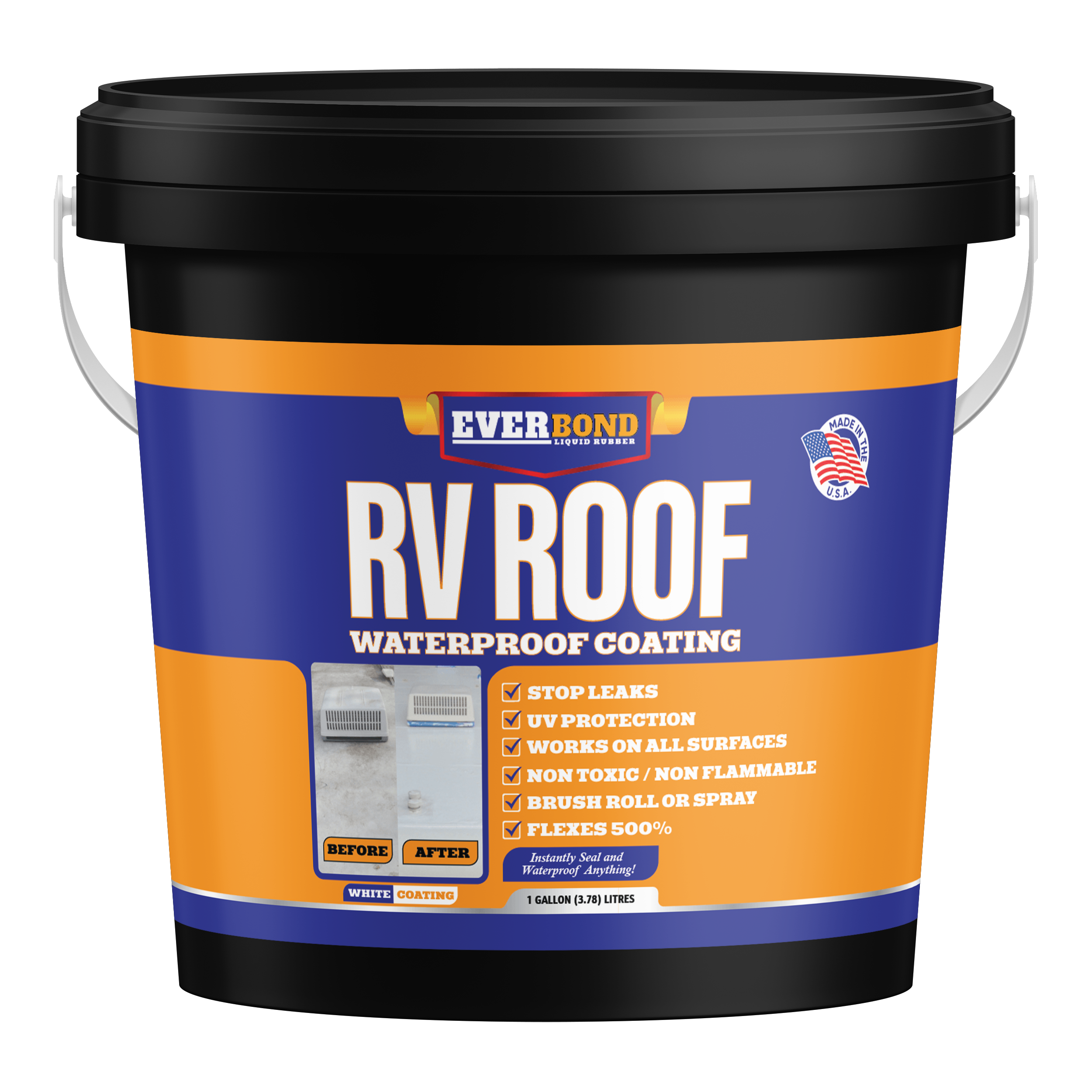 Everbond RV Roof Coating -Liquid Rubber Paintable Roof - 1 Gallon - White - 50 Square Foot Coverage