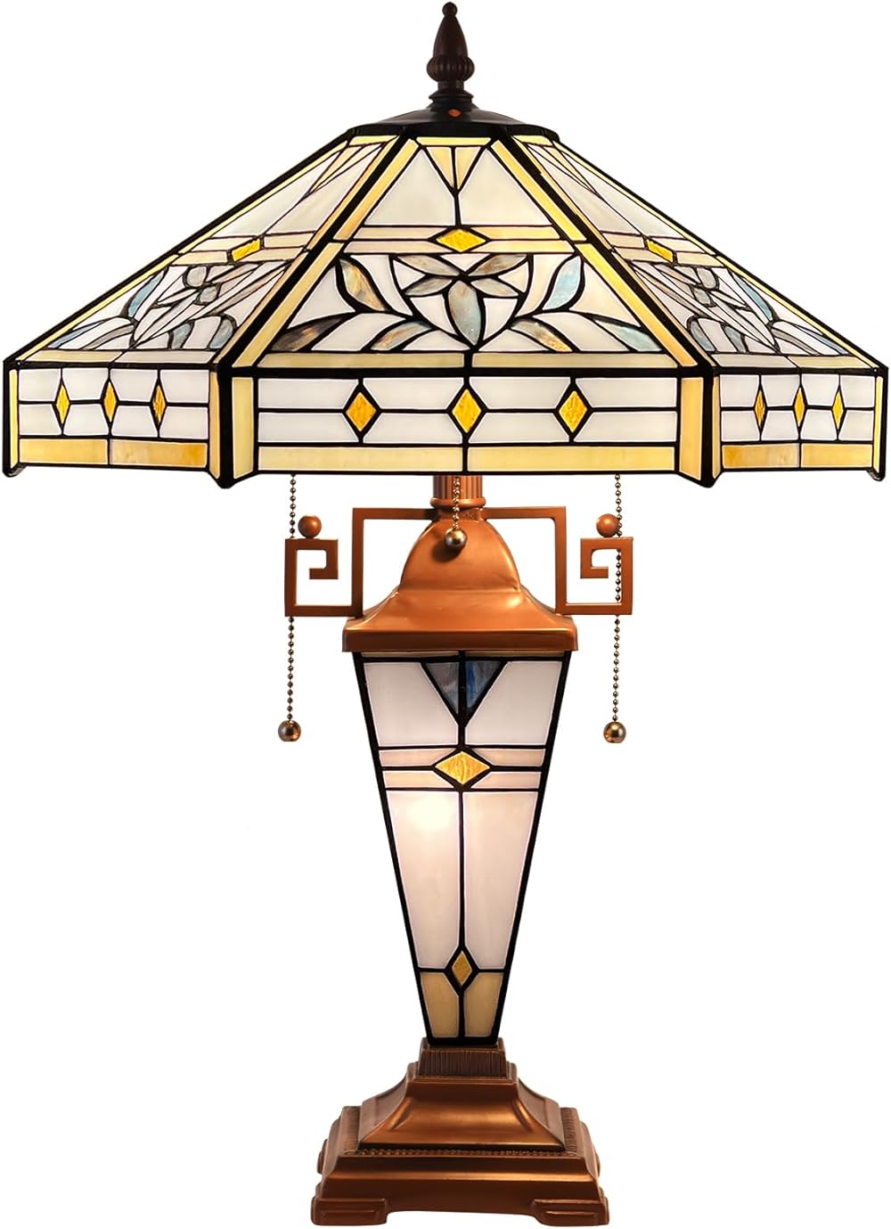 Capulina Tiffany Table Lamp 16x16x24 Inches 3-Light Mother-Daughter Vase Mission Hexagon Style Stained Glass Desk Reading Light Decor for Home Office Bedroom Living Room