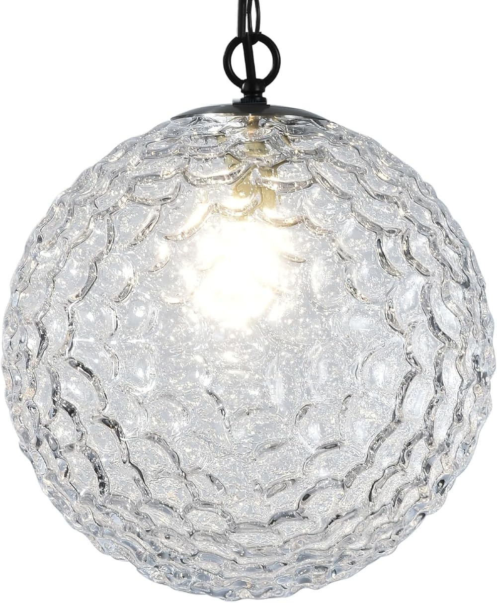 12.5-inch Globe Pendant Light - Modern Hand-Blown Clear Glass Chandelier for Kitchen Island, Dining Room, and Bar with Brushed Nickel Finish