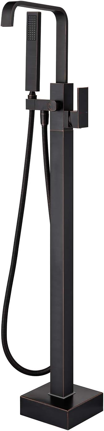 Freestanding Bathtub Faucet Tub Filler Oil Rubbed Bronze Waterfall Floor Mount Single Handle Brass Bathroom Faucets with Hand Shower