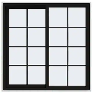 JELD-WEN 48 in. x 48 in. V-4500 Series Black Exterior/White Interior FiniShield Vinyl Left-Handed Sliding Window w/Colonial Grids