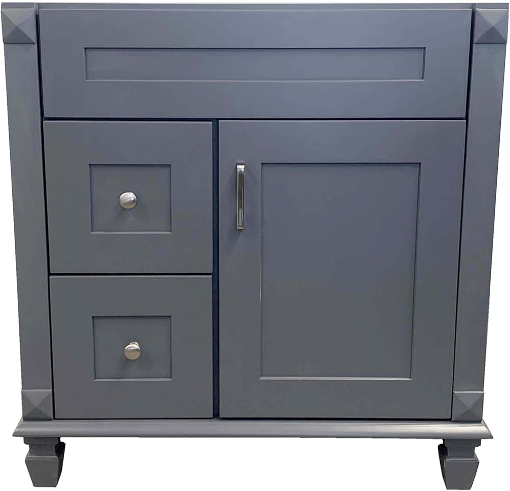 30inch Wide x 21inch Deep New Grey Shaker Single-Sink Bathroom Vanity Base Cabinet NLG-V3021DL Left Side Drawers
