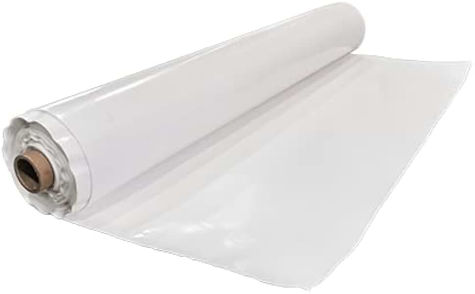 White Premium Reinforced Plastic Sheeting - 12 Mil - (12' x 100') - Thick, Heavy Duty Polyethylene Film, Drop Cloth Vapor Barrier Plastic Sheeting for Crawlspace, Garden, Greenhouses