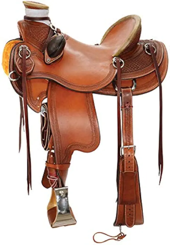 Manaal Enterprises Premium Leather Horse Wade Tree Western Leather Ranch Roping Work Horse Saddle Premium Leather Saddle for Ranch and Roping Work in (Hazelnut, 17 Inches)