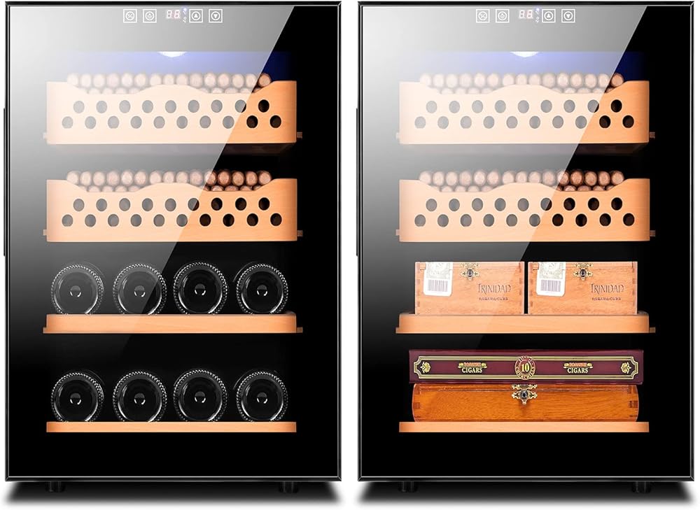 Electronic Cooler Humidor 50L Spanish Cedar Wood 4 Shelves Small Cigar Cabinet and Wine Cabinet