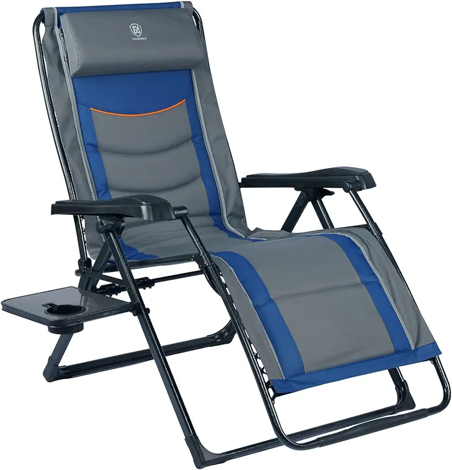 EVER ADVANCED Oversize XL Zero Gravity Recliner Padded Patio Lounger Chair with Adjustable Headrest Support 350lbs, Blue