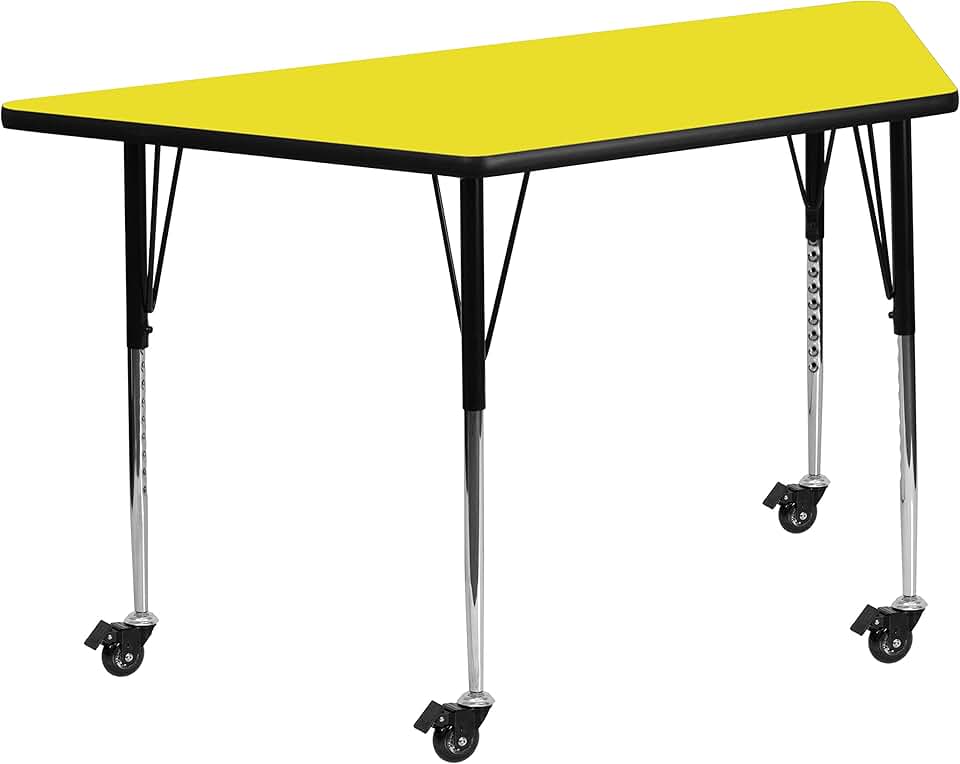 Flash Furniture Mobile 22.5''W x 45''L Trapezoid Yellow HP Laminate Activity Table - Standard Height Adjustable Legs