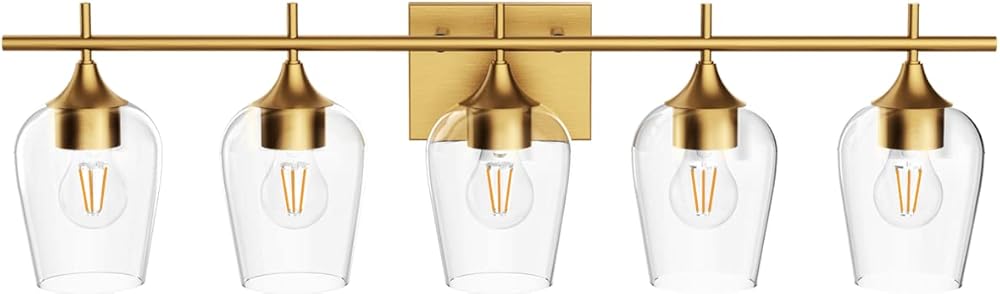 Hamilyeah 5 Light Gold Bathroom Vanity Light Fixtures Over Mirror, Industrial Wall Lighting Fixtures Indoor, Modern Mid-century Wall Lamps for Living Room Restroom