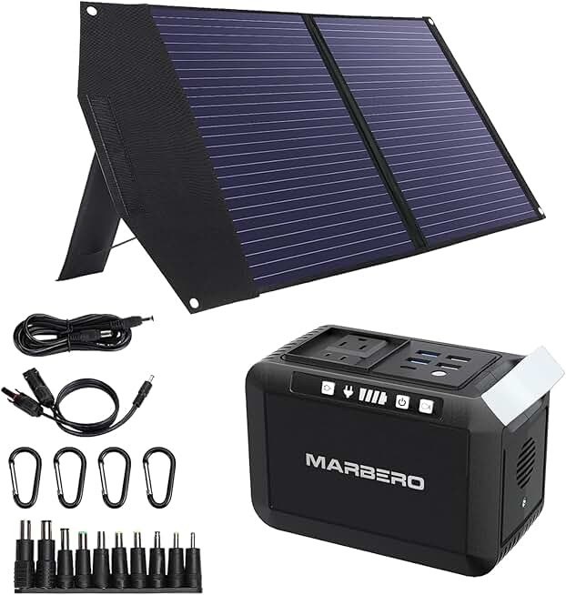 MARBERO 30000mAh Portable Power Bank with AC Outlet and 100W Portable Solar Panels, Power Station for iPhone, Tablets, Outdoor Camping Home Party Office Emergency