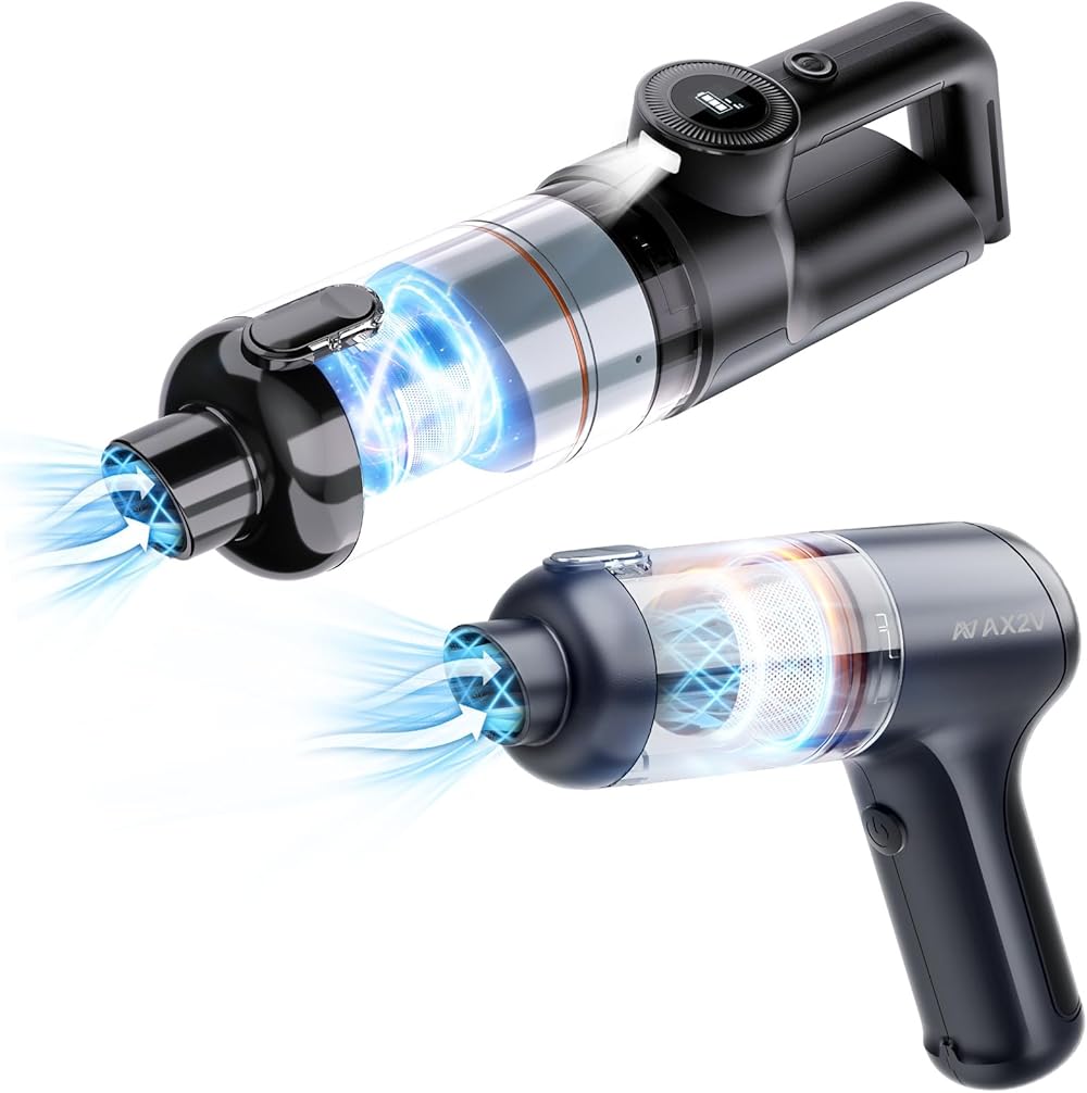 PVC02 Car Vacuum Cleaner and VC028 Portable Vacuum for Car, Low Noise Hand Vacuum Cordless Rechargeable, with Cleaning Gel for Car Detailing Keyboard Cleaner Home Cleaning