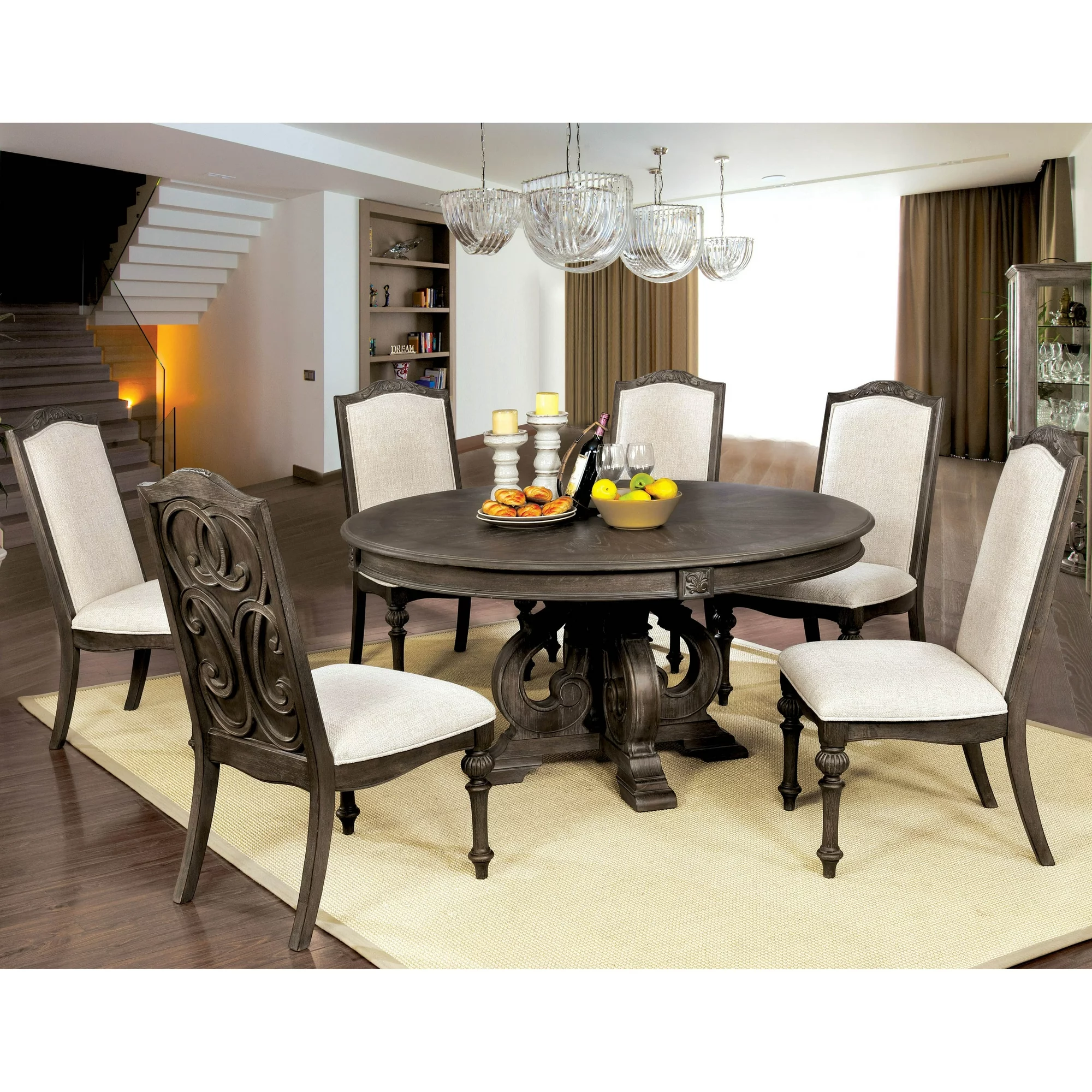 The Gray Barn New Lands Traditional Brown Solid Wood Pedestal Base Round Dining Set by  7-piece set 6 7-Piece Sets