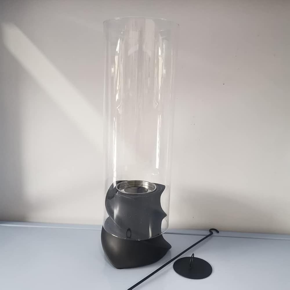 Portable Tabletop Fireplace, with Windproof Glass Cover Tabletop Ventless Bio Ethanol Fireplace, for Indoor/Outdoor Use,Black