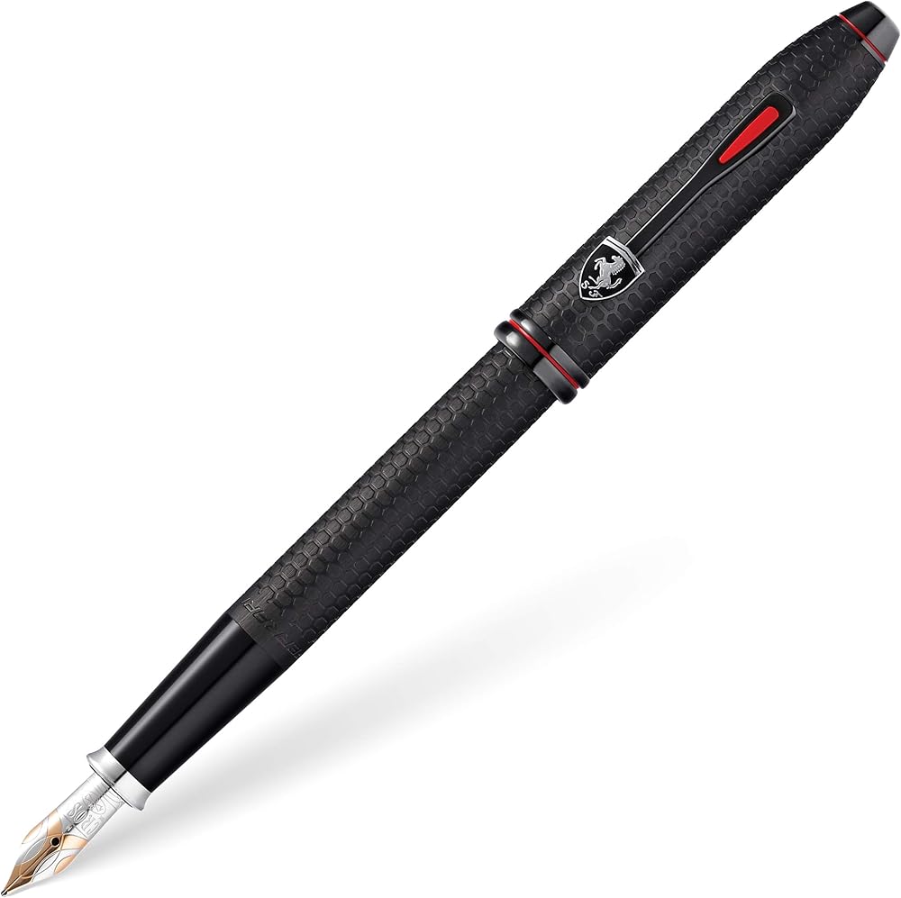 Cross Townsend Collection for Scuderia Ferrari - Brushed Black, Etched Honeycomb Pattern Fountain Pen with Two-Tone 18KT Gold & Rhodium-Plated Medium Nib